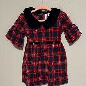 Janie and Jack Red Plaid Dress with Navy Velvet Collar